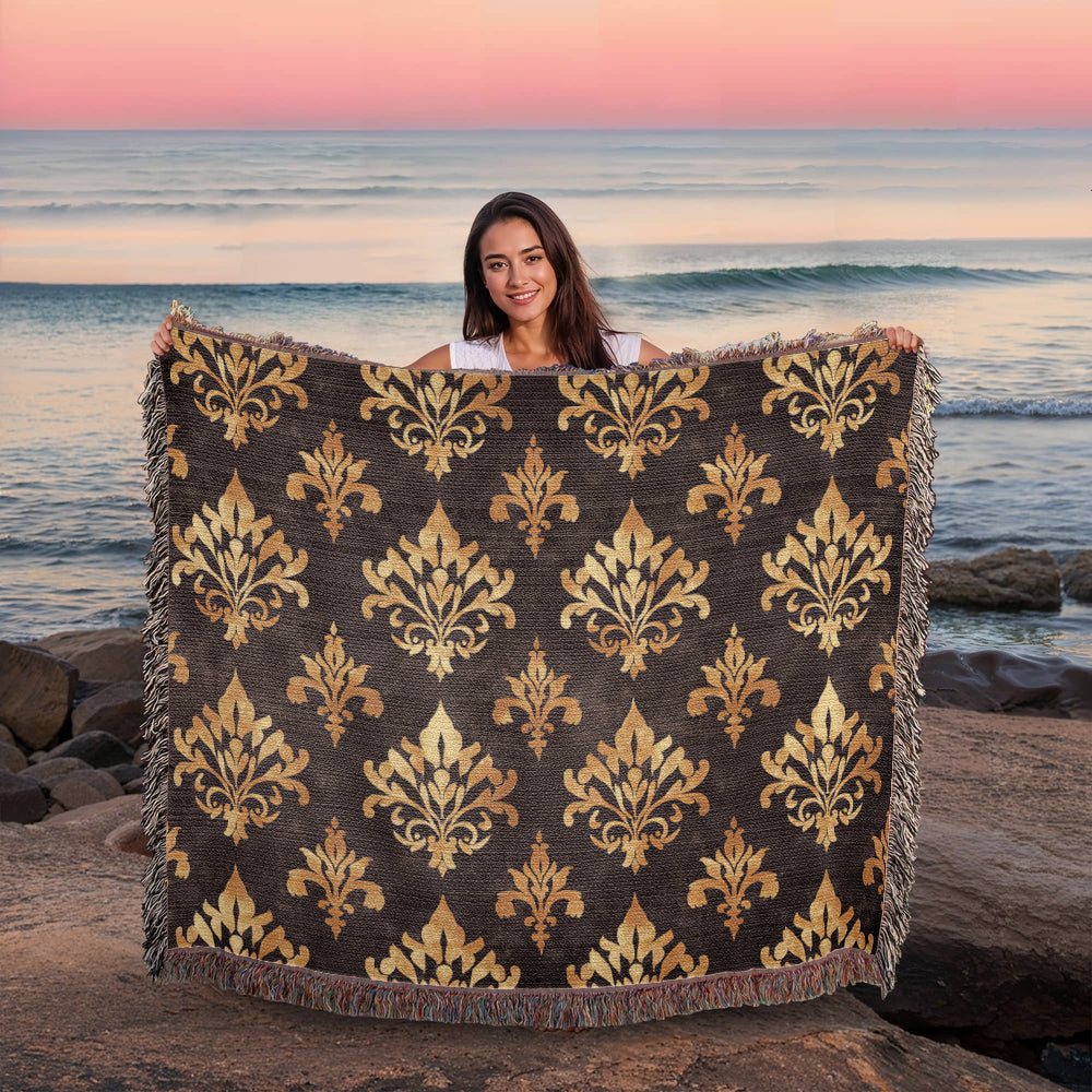 Luxurious Black and Gold Woven Blanket: Elevate Your Home With Style