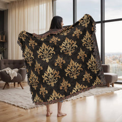 Luxurious Black and Gold Woven Blanket: Elevate Your Home With Style