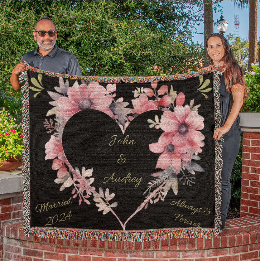 Forever Yours Custom Heart Woven Blanket with Names & Marriage Year