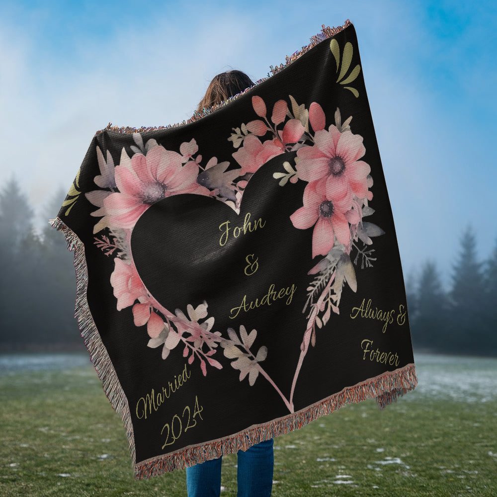 Forever Yours Custom Heart Woven Blanket with Names & Marriage Year