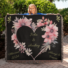 Forever Yours Custom Heart Woven Blanket with Names & Marriage Year