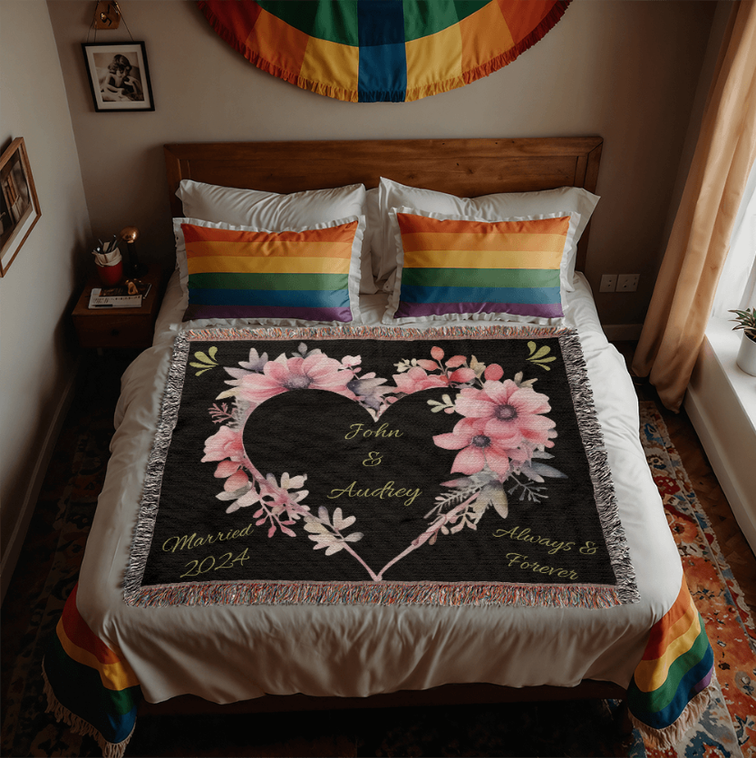 Forever Yours Custom Heart Woven Blanket with Names & Marriage Year