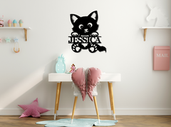 Black Personalized Cat Name Sign – Custom Metal Wall Art for Unique Decor