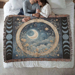 Celestial Moon Phases Woven Blanket – Wrap Yourself in Cosmic Comfort