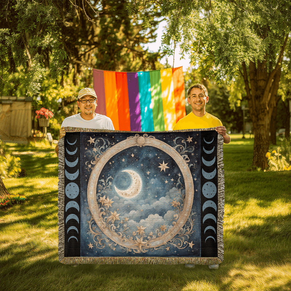 Celestial Moon Phases Woven Blanket – Wrap Yourself in Cosmic Comfort