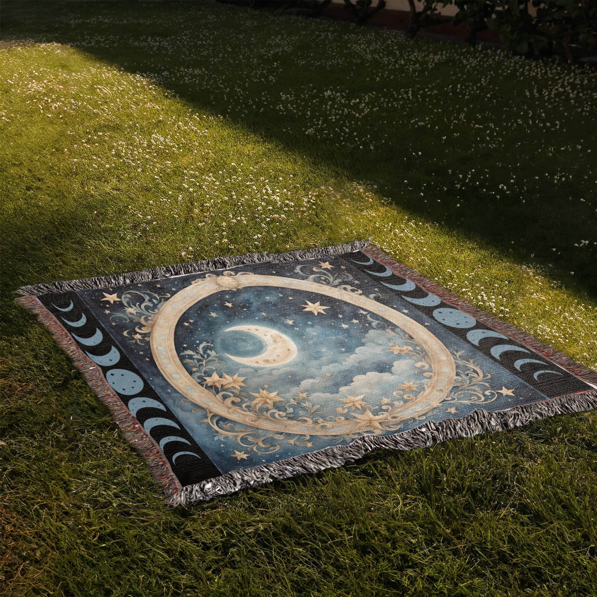 Celestial Moon Phases Woven Blanket – Wrap Yourself in Cosmic Comfort