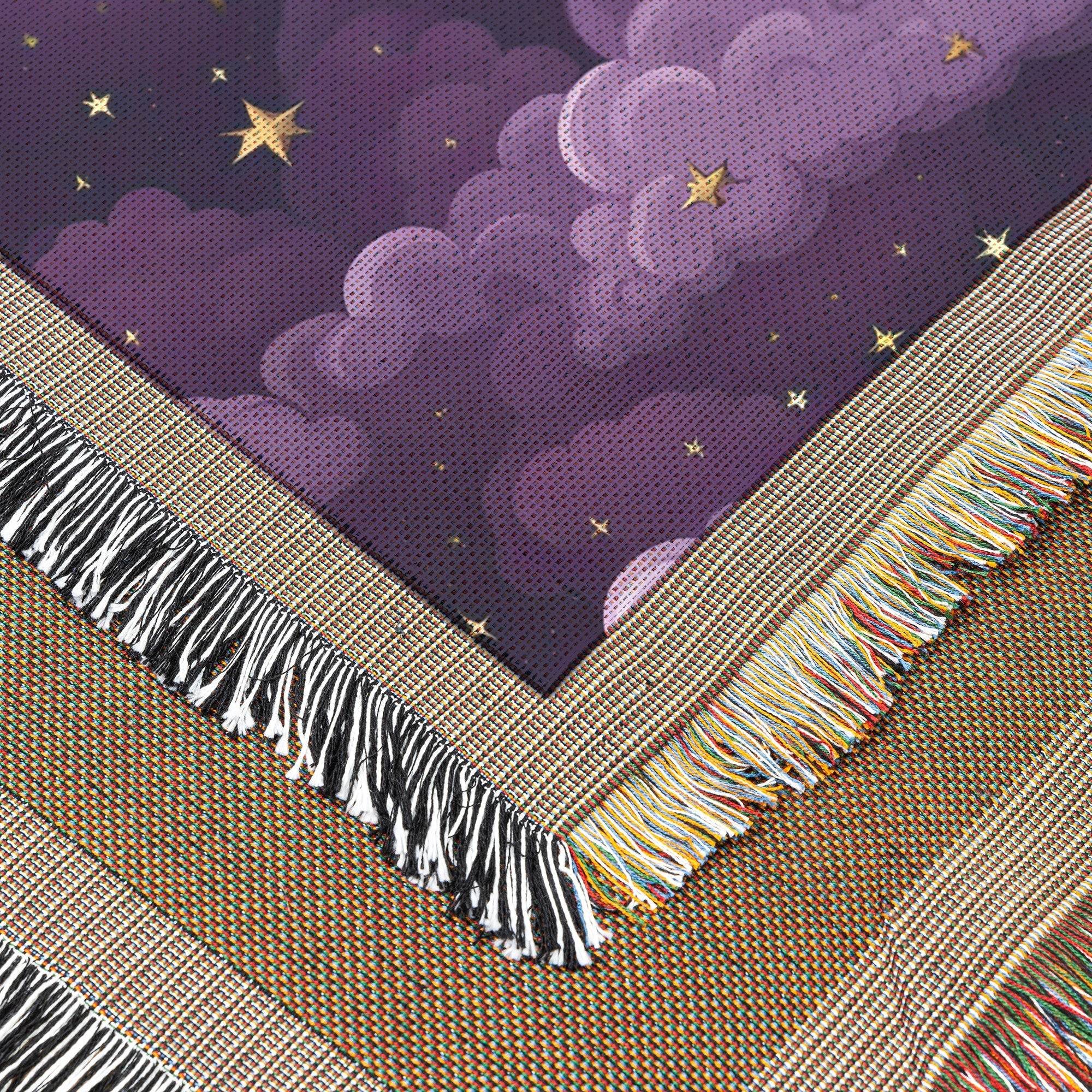 Enchanting Purple Starry Night Woven Blanket: Celestial Dreams Awaits