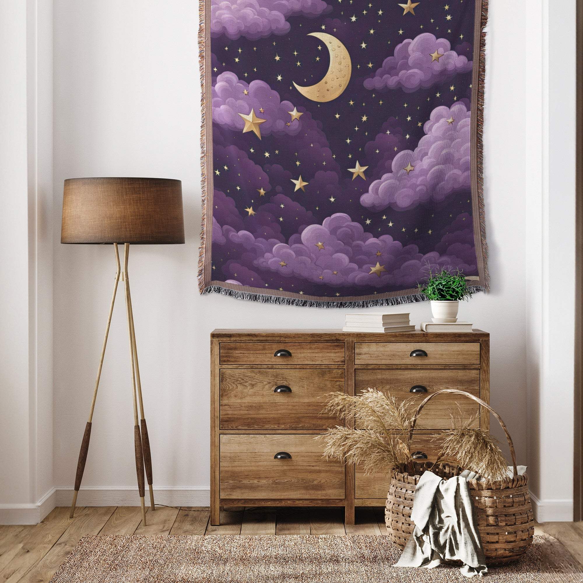 Enchanting Purple Starry Night Woven Blanket: Celestial Dreams Awaits