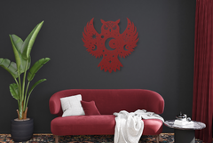 Red Celestial Owl Metal Wall Art – Majestic Wings of Wonder for Your Space