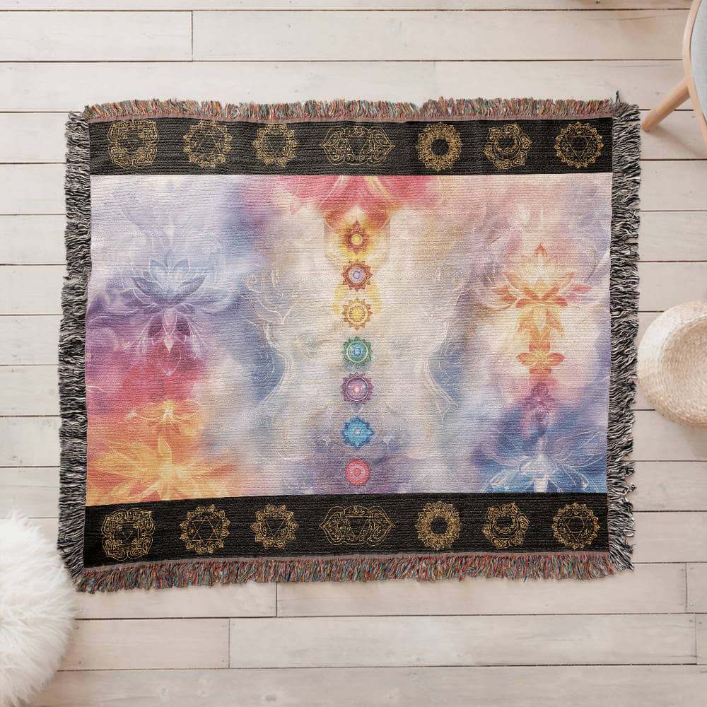 Pastel Chakra Serenity: Woven Blanket Spiritual Harmony and Balance