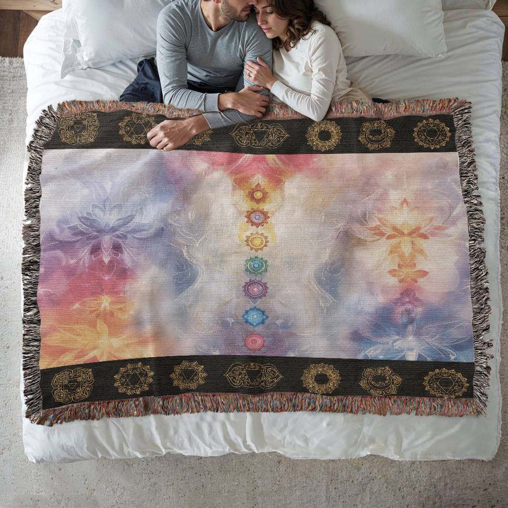 Pastel Chakra Serenity: Woven Blanket Spiritual Harmony and Balance