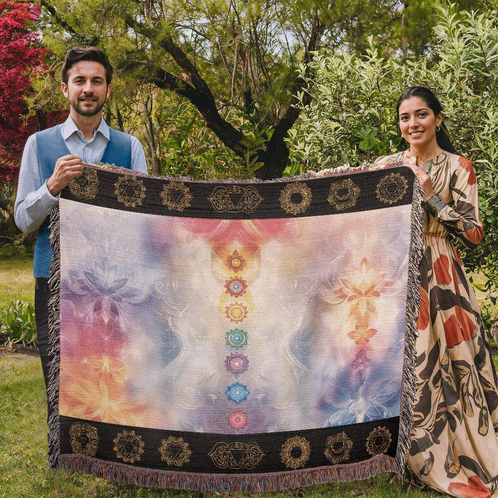 Pastel Chakra Serenity: Woven Blanket Spiritual Harmony and Balance