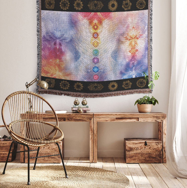 Pastel Chakra Serenity: Woven Blanket for Spiritual Harmony