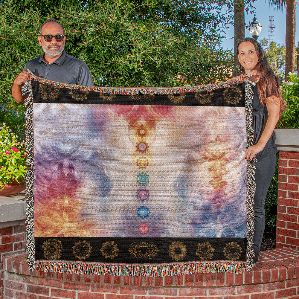 Pastel Chakra Serenity: Woven Blanket Spiritual Harmony and Balance