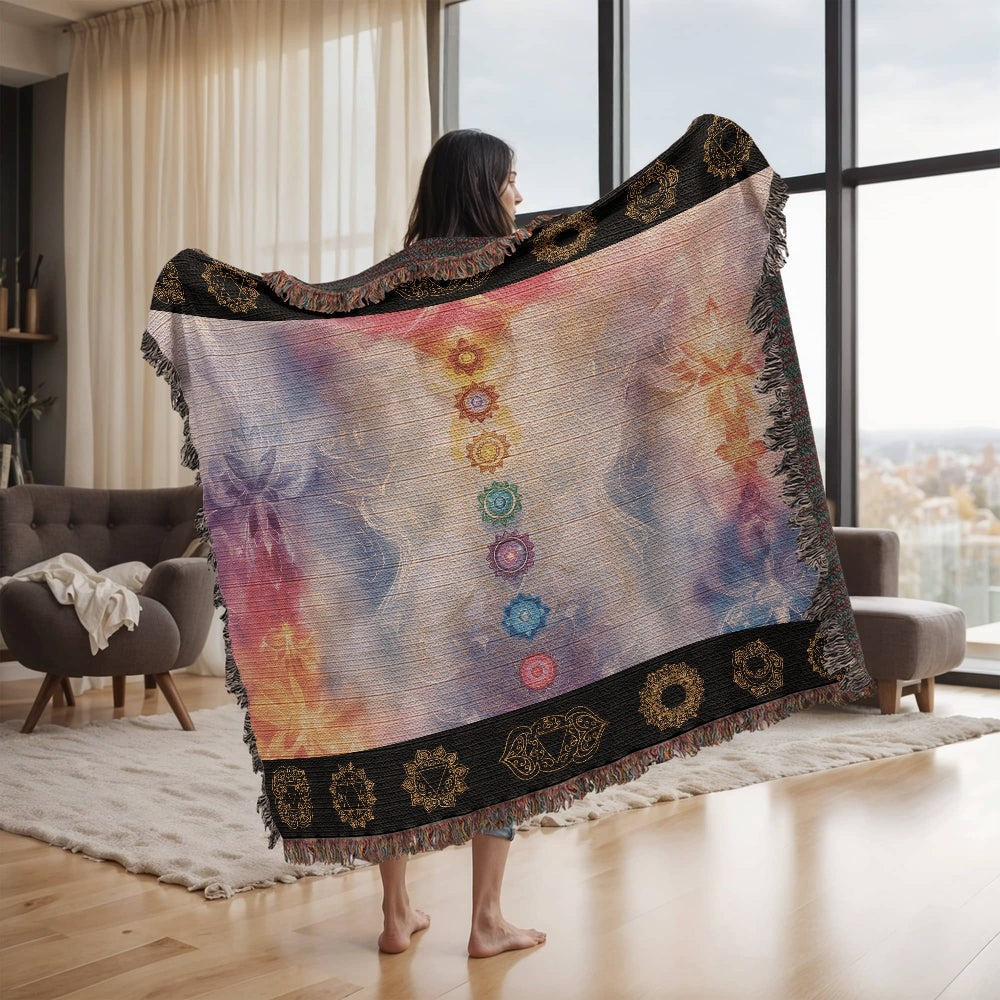 Pastel Chakra Serenity: Woven Blanket Spiritual Harmony and Balance