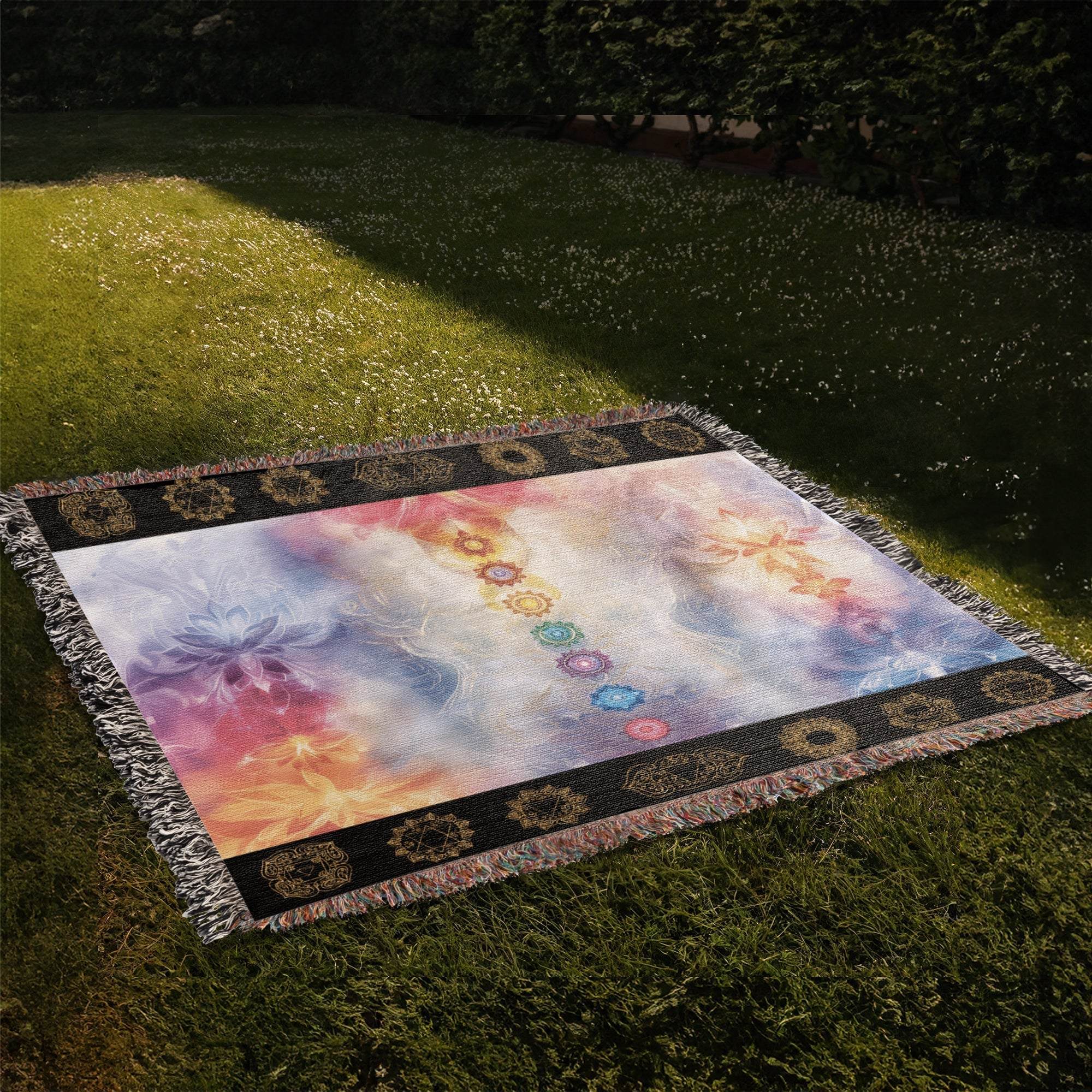 Pastel Chakra Serenity: Woven Blanket Spiritual Harmony and Balance