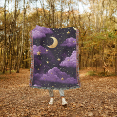 Enchanting Purple Starry Night Woven Blanket: Celestial Dreams Awaits