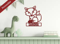 Red Woodland Charm: Personalized Fox Name Metal Sign for Your Home Decor!