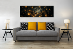 Haunted Forest Path: Ghostly Elegance and Glowing Pumpkin Art Print