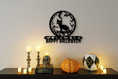 Black - Spooky Cat and Happy Halloween Metal Sign – Perfect Halloween Décor