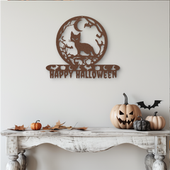 Copper - Spooky Cat and Happy Halloween Metal Sign – Perfect Halloween Décor