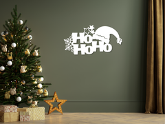 White HO HO HO Metal Sign with Hat – Add Festive Holiday Cheer to Your Home