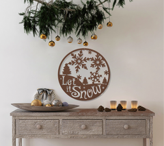 Copper Let It Snow Circular Metal Sign: Enchanting Winter Wonderland Décor