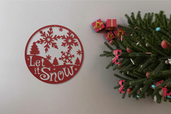 Red Let It Snow Circular Metal Sign: Enchanting Winter Wonderland Décor