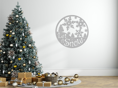 Silver Let It Snow Circular Metal Sign: Enchanting Winter Wonderland Décor