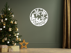 White Let It Snow Circular Metal Sign: Enchanting Winter Wonderland Décor