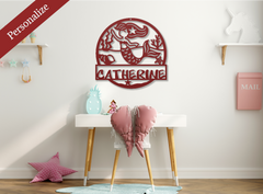 Red Enchanting Mermaid Under-the-Sea: Custom Name Metal Sign for Your Home