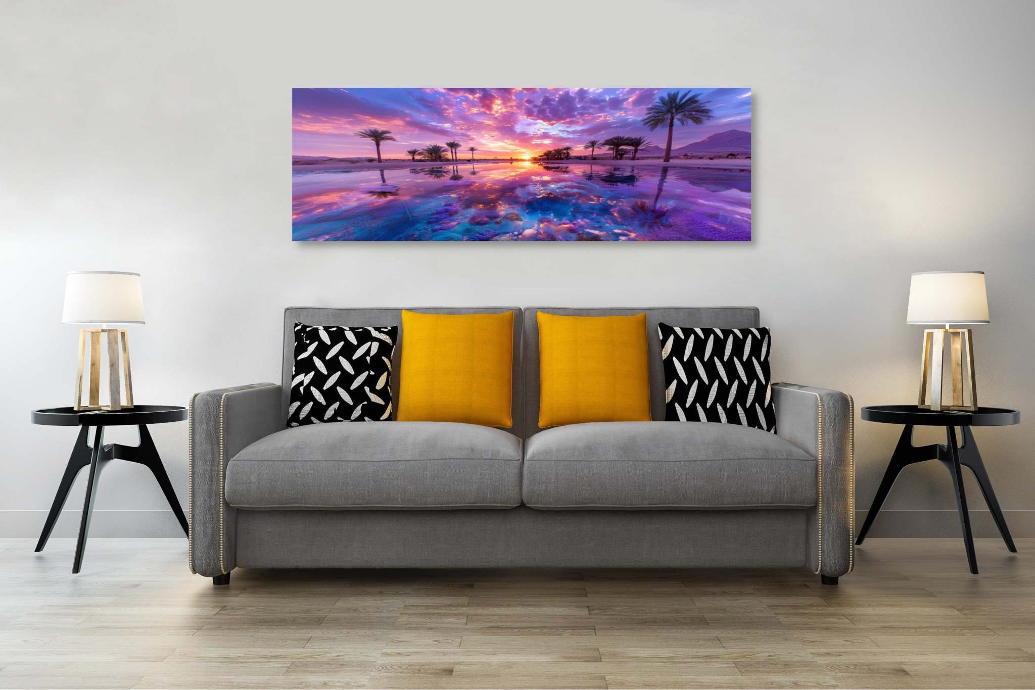 Desert Oasis at Dusk Panoramic Canvas: A Serene Addition to Your Decor