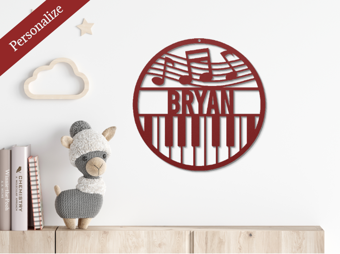 Red Personalized Piano Keys Metal Sign – Add Musical Elegance to Your Home