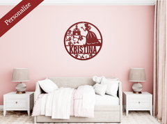 Red Whimsical Princess and Castle Metal Sign: Personalize Your Fairytale!