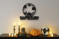 Black - Spooky Pumpkin Wreath Metal Sign – Perfect Halloween Décor for Home