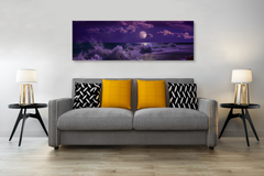 Purple Ocean Waves & Full Moon Panoramic Canvas