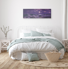 Purple Ocean Waves & Full Moon Panoramic Canvas