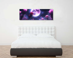 Pink Roses & Full Moon Panoramic Canvas