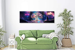 Whimsical Tree of Life Panoramic Canvas: Nature-Inspired Art for Home