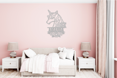 Silver Personalized Unicorn Magic: Custom Metal Name Sign for Little Dreamers