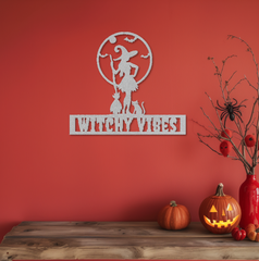 Silver Enchanting Witchy Vibes Metal Sign – Perfect Spooky Year-Round Décor