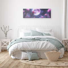 Pink Roses & Full Moon Panoramic Canvas