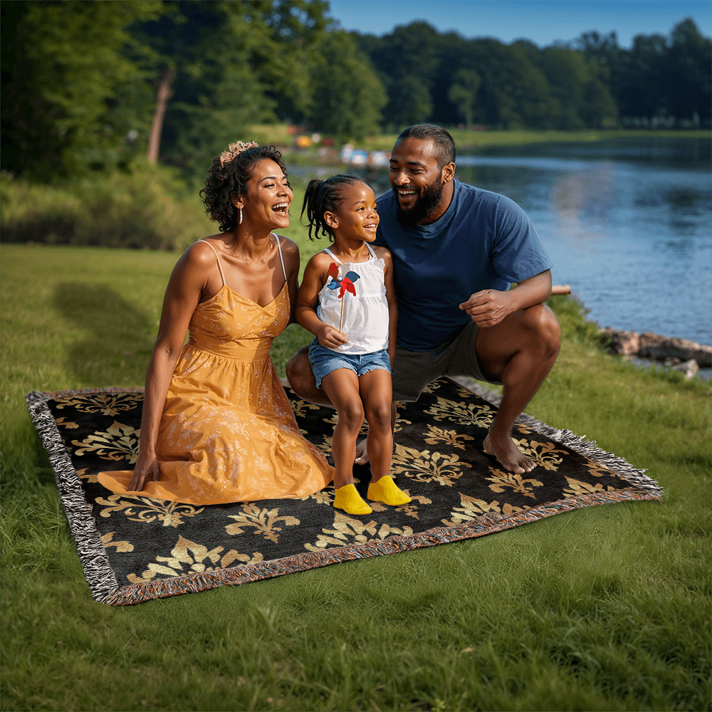 Luxurious Black and Gold Woven Blanket: Elevate Your Home With Style